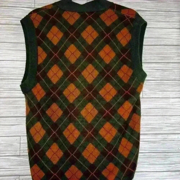 Men’s 50s 60s VTG MCM Mod Argyle Golf Sweater Vest sz L Brentwood Orlon Acrylic - Picture 3 of 3